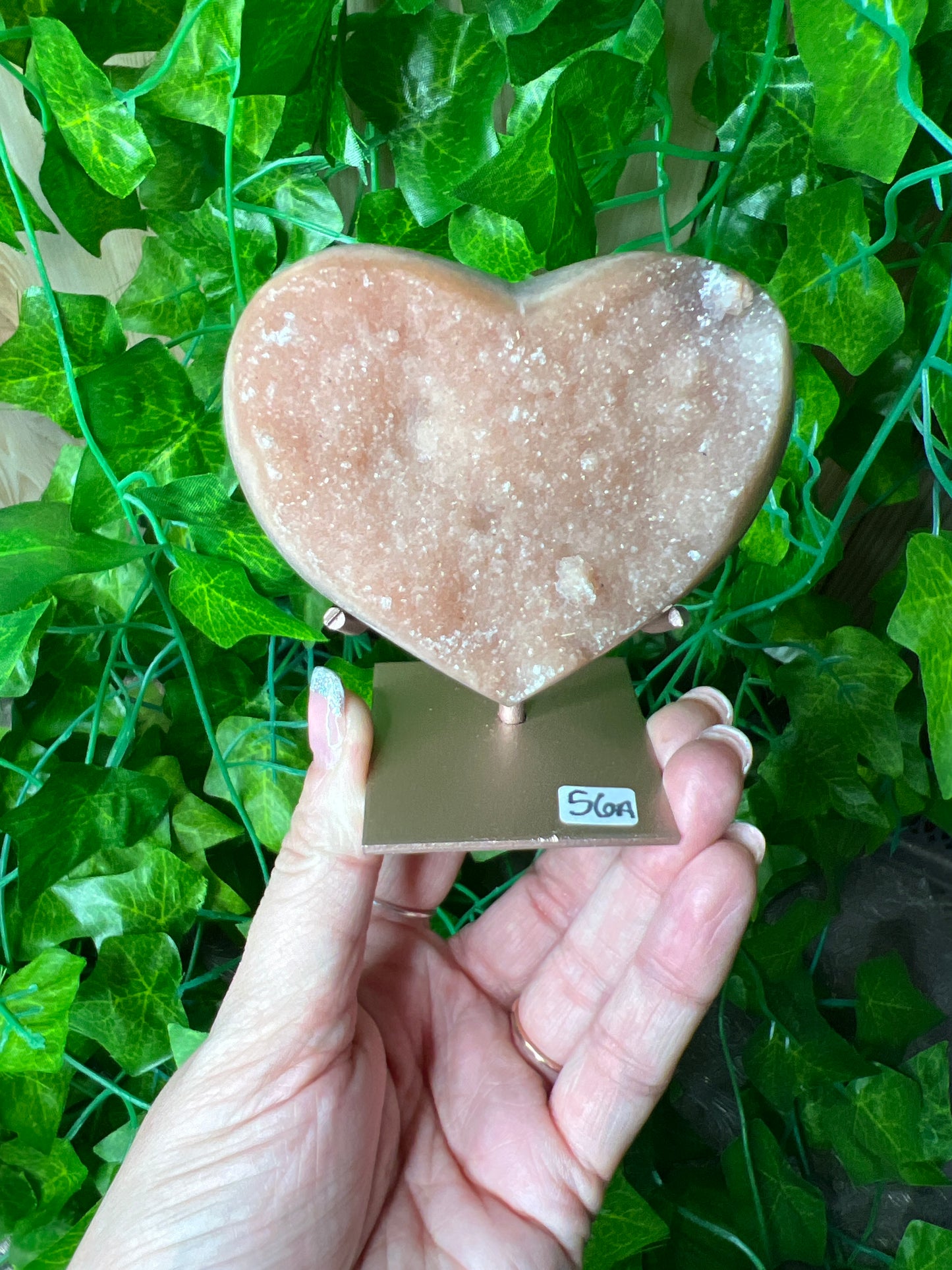 Pink Amethyst Heart on Stand (56a)