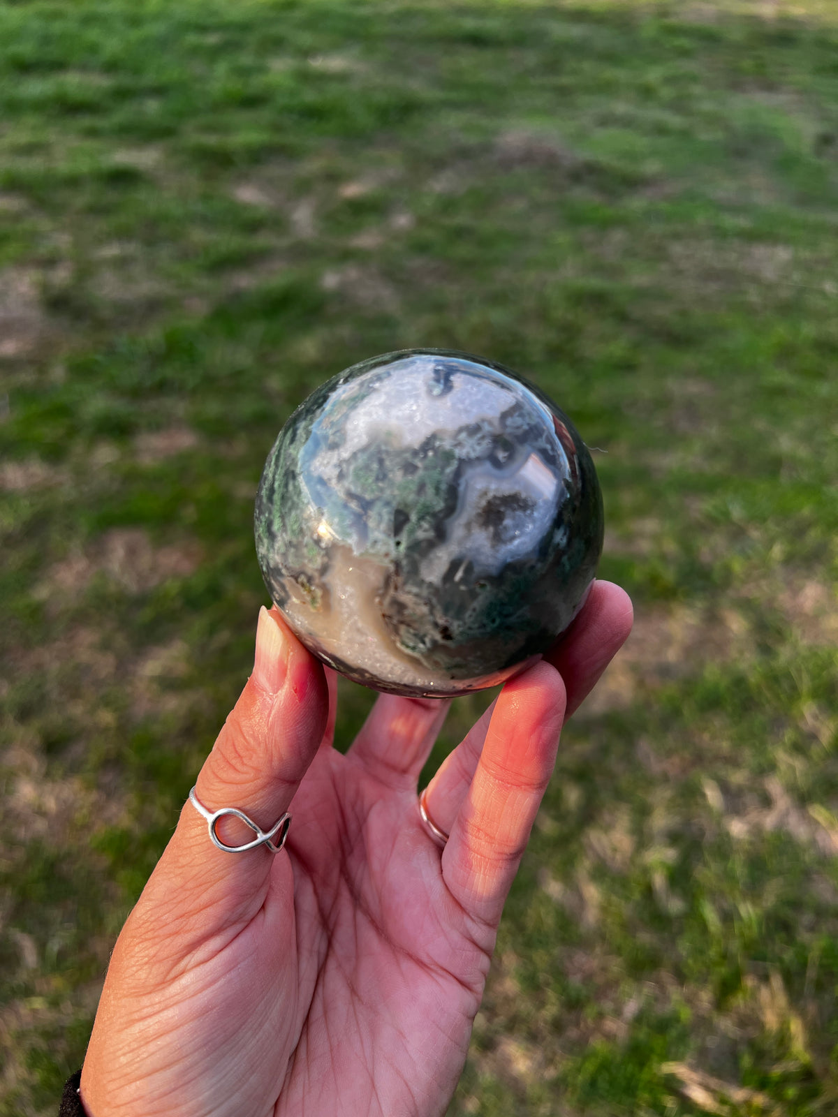 Dark & Moody Moss Agate Sphere | Natural Green Crystal Sphere