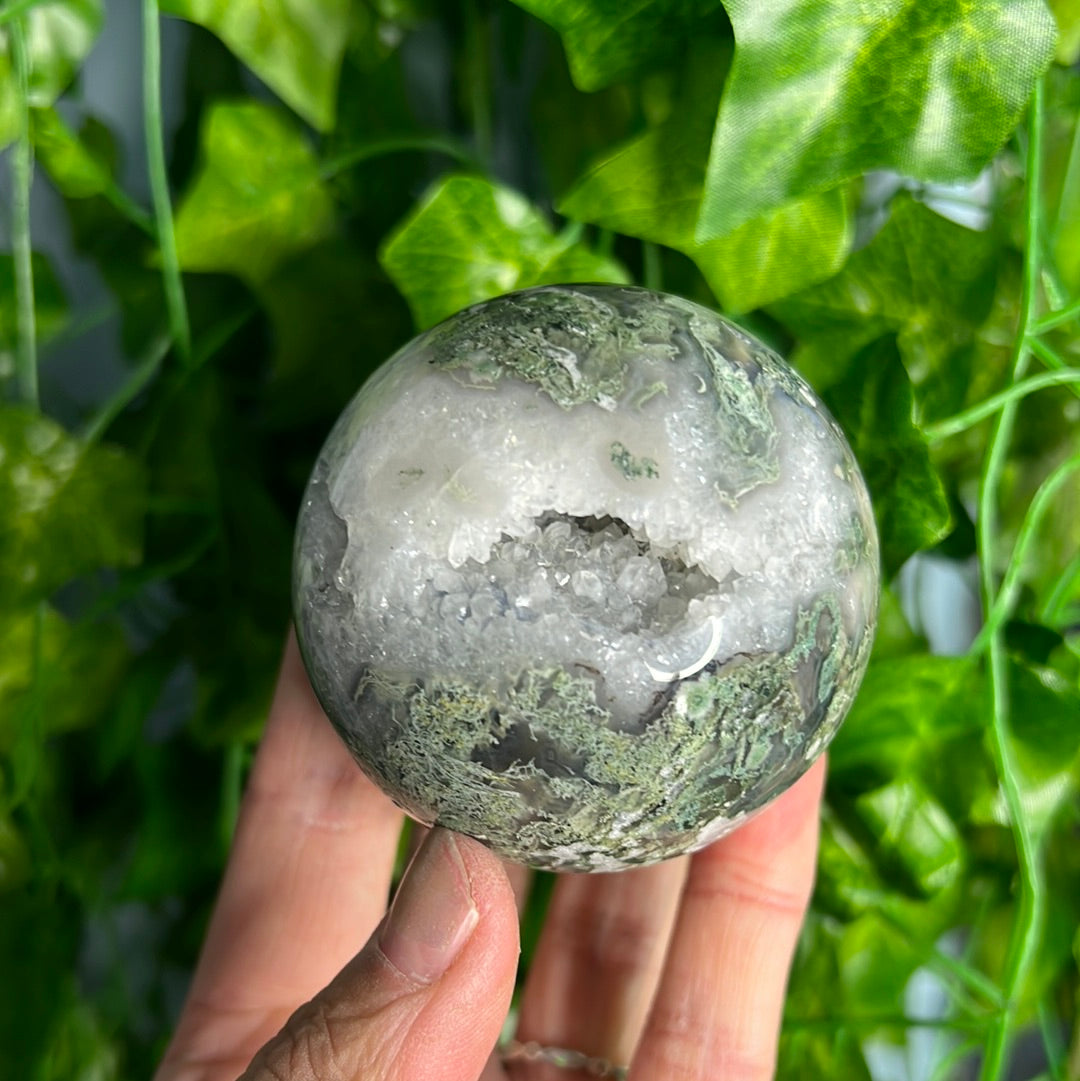 Quartz Filled Moss Agate Sphere