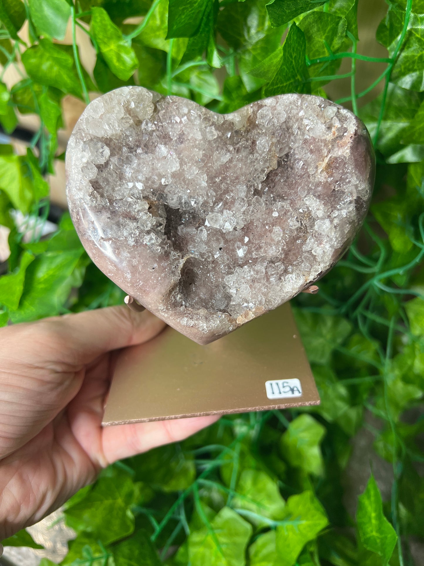 Pink Amethyst Heart on stand  (115)
