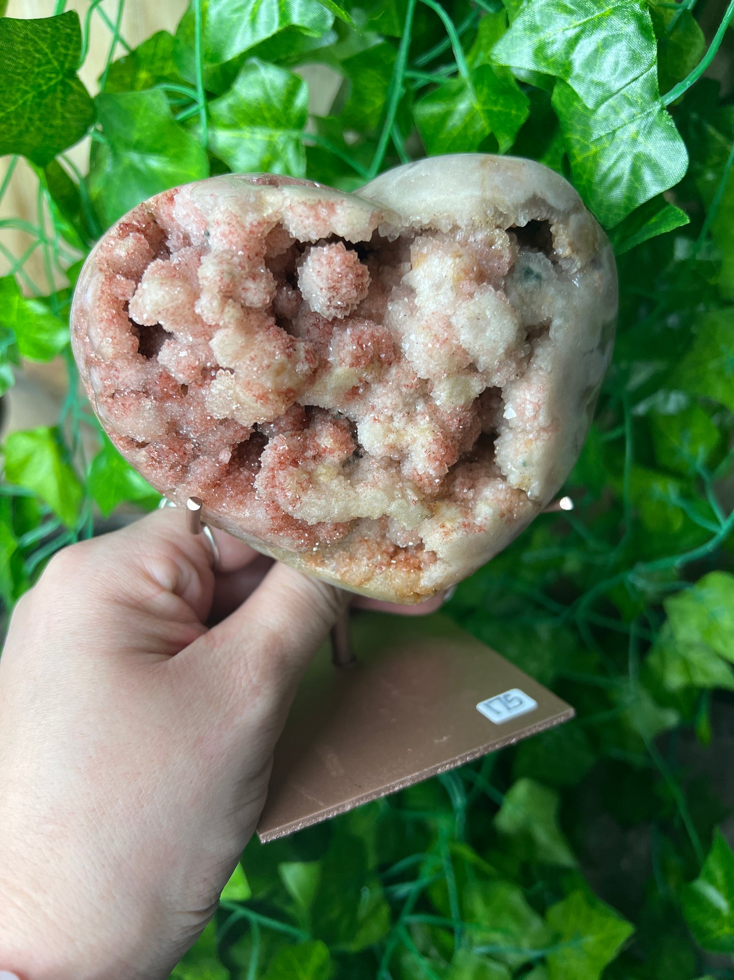 Gorgeous Druzy large Pink Amethyst heart on stand (175)