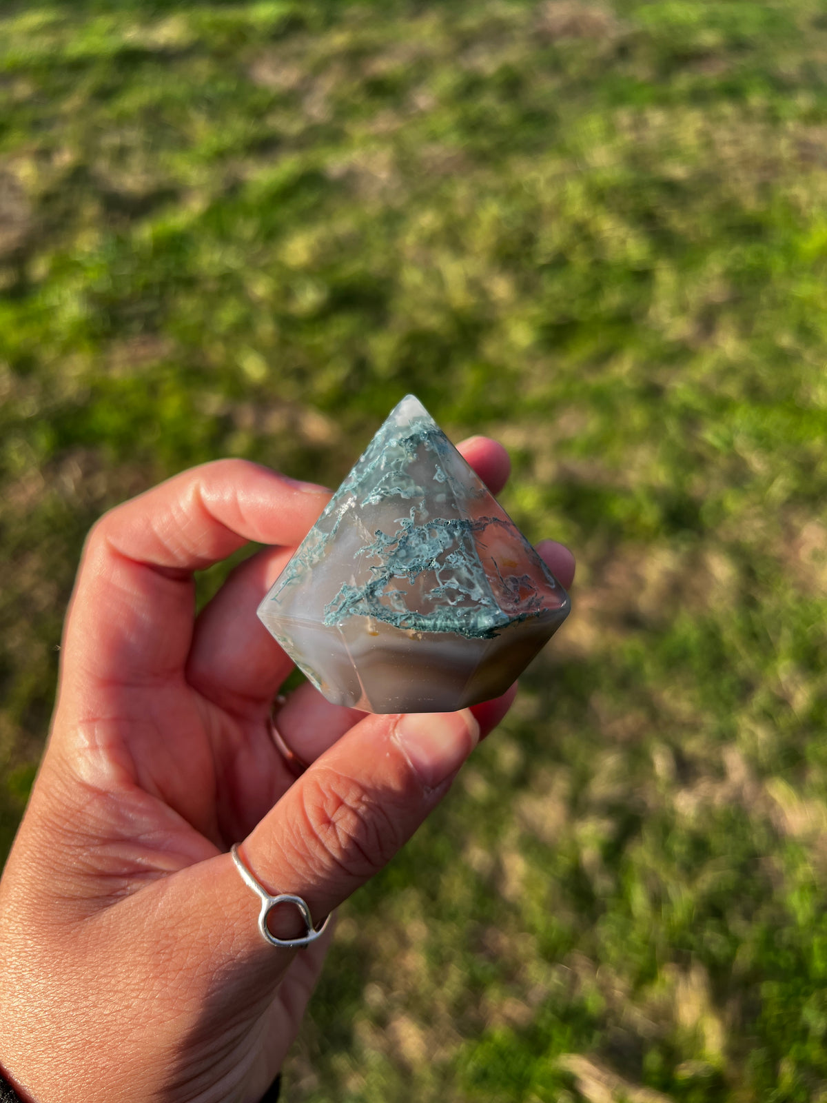 Quartz filled moss agate Pyramid