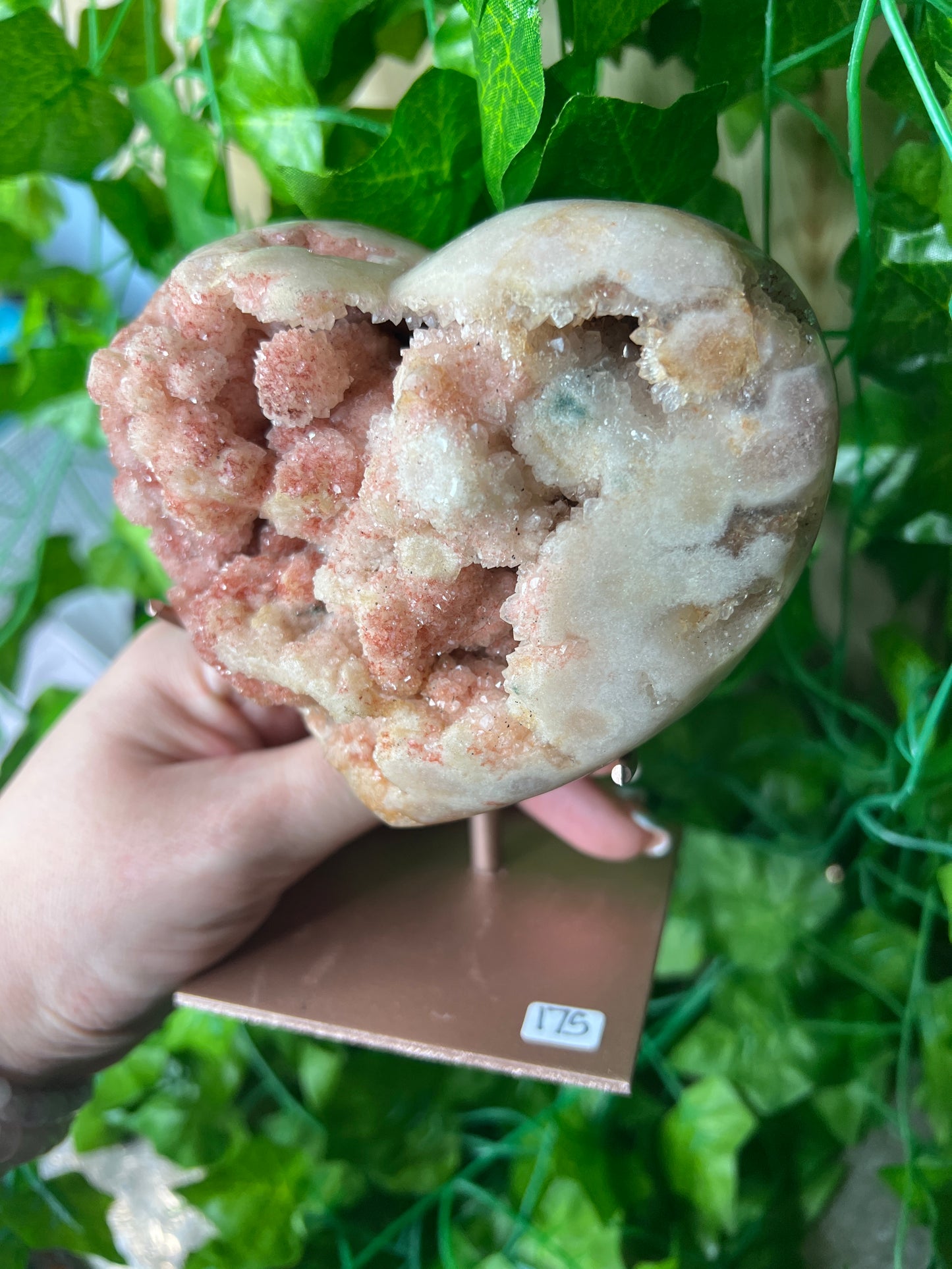 Gorgeous Druzy large Pink Amethyst heart on stand (175)