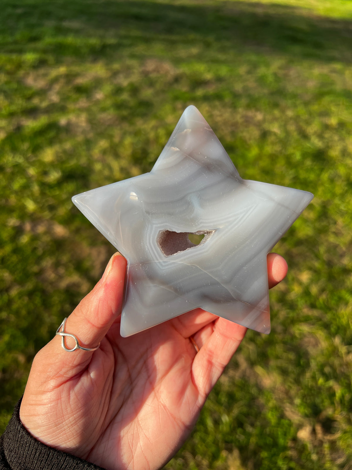 Banded Druzy Agate Star | Natural Agate Crystal Carving Option A