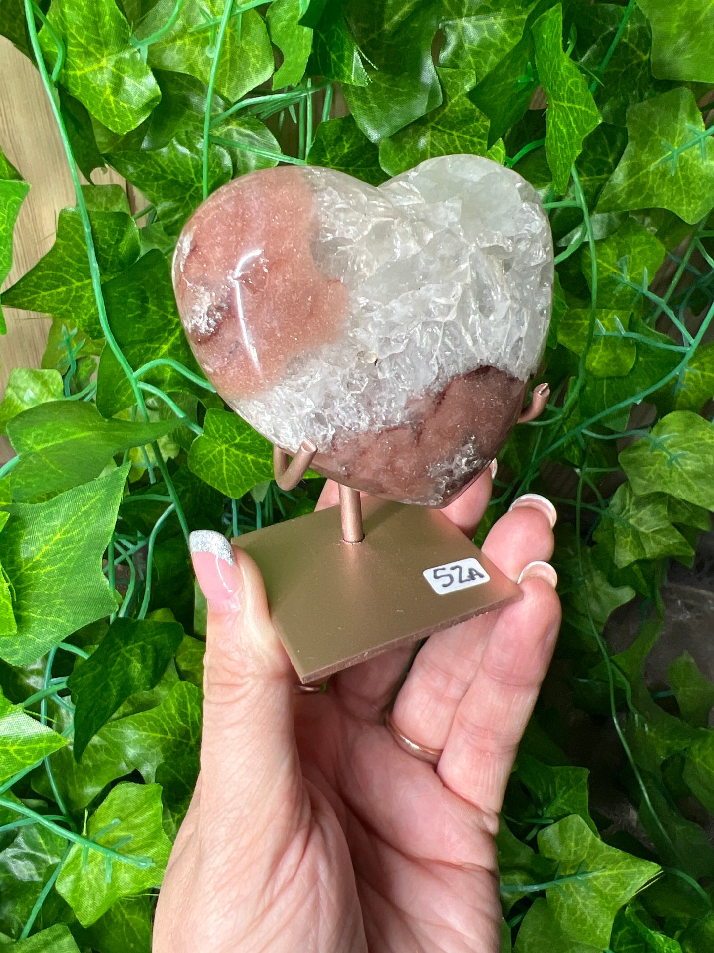 Pink Amethyst Heart on Stand (52A)