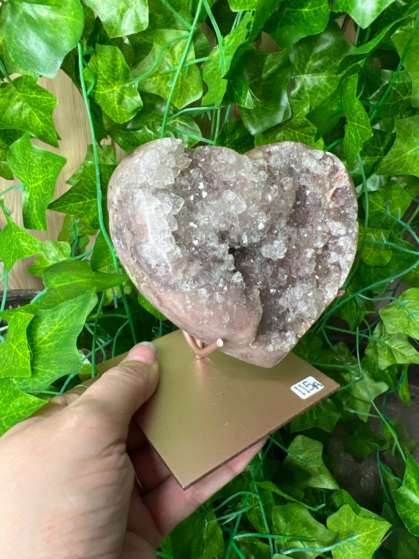 Pink Amethyst Heart on stand  (115)