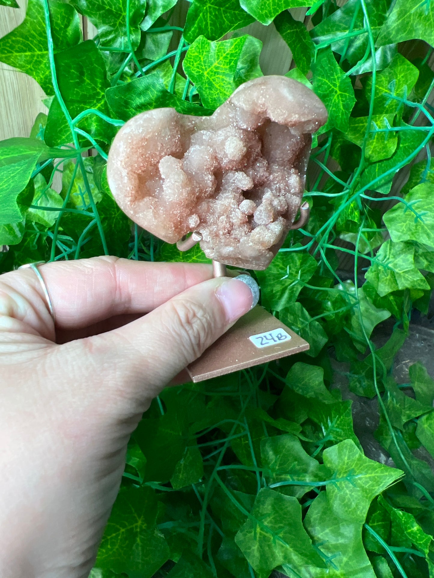 Pink Amethyst Heart on Stand (24b)