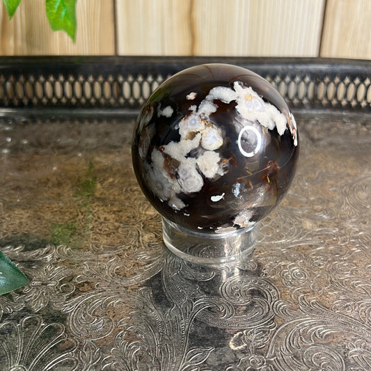 Black Flower Agate Sphere