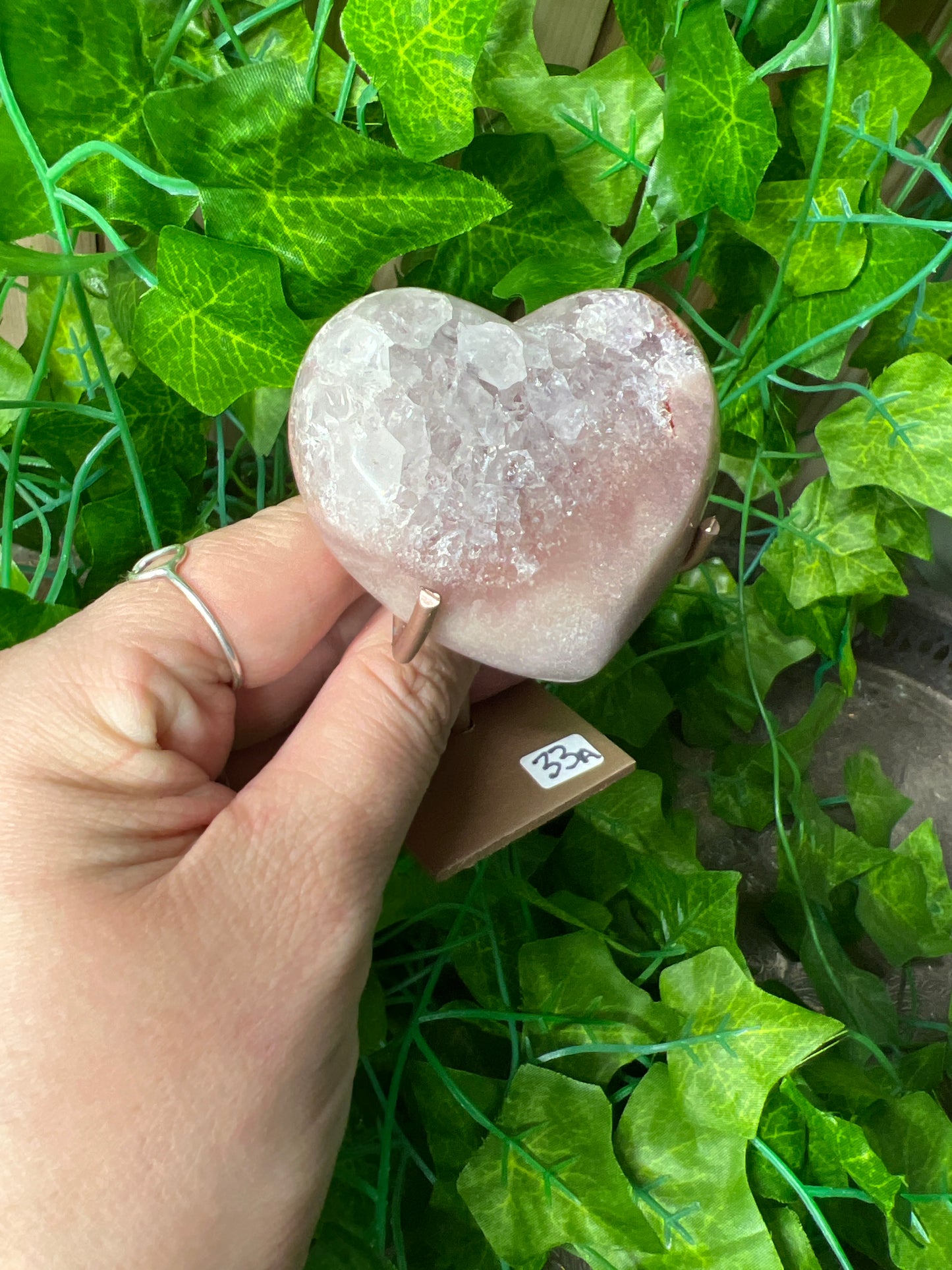 Pink Amethyst Heart on Stand (33A)