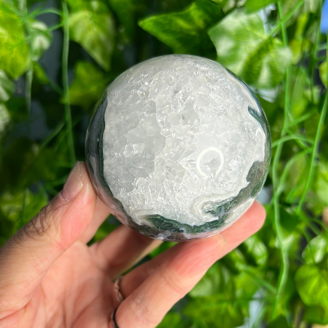 Quartz Filled Moss Agate Sphere