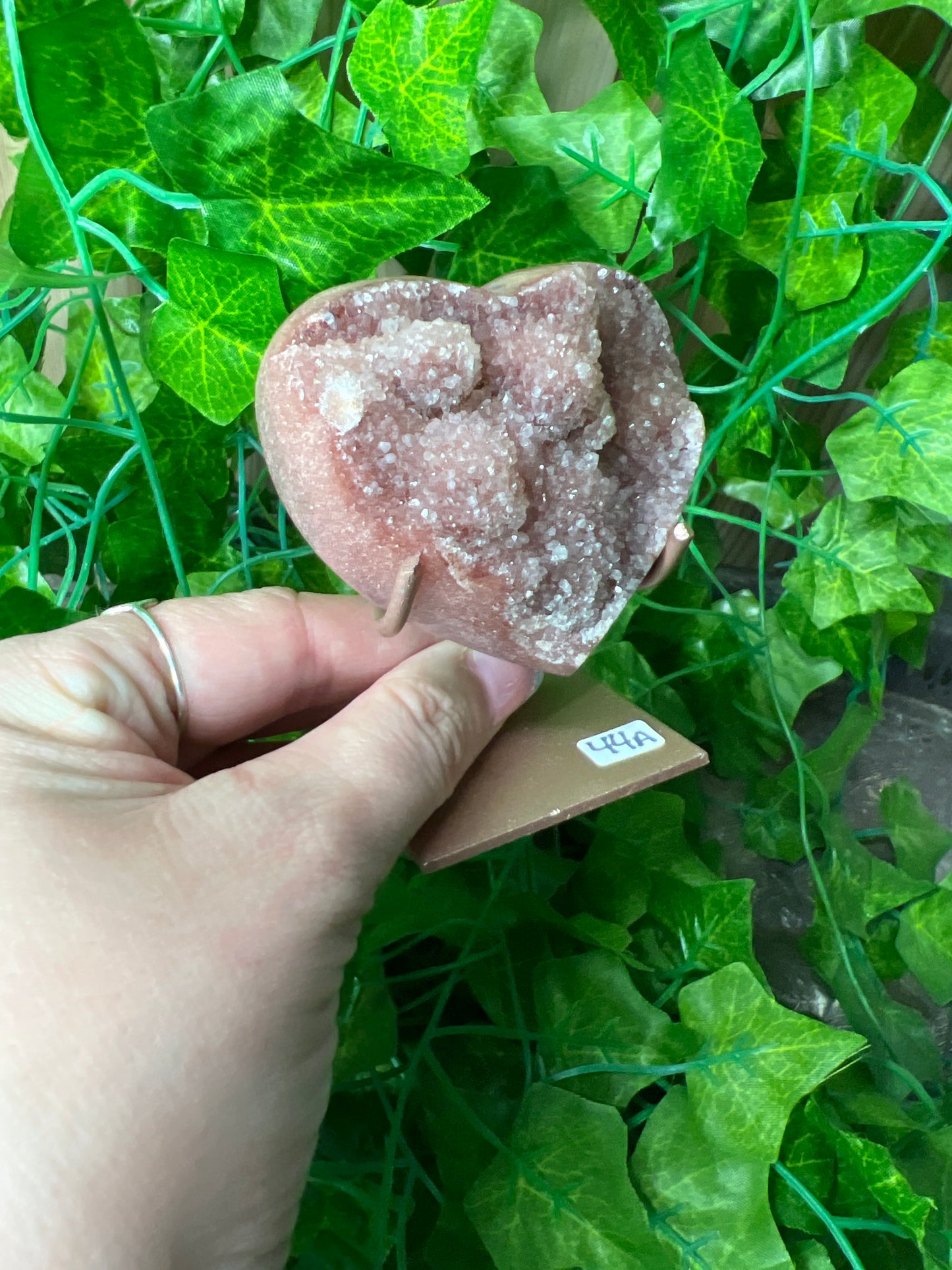 Pink Amethyst Heart on Stand (44A)