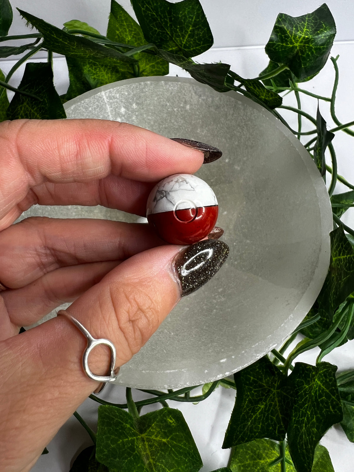 Howlite with Red Jasper Mini Pokemon inspired Spheres