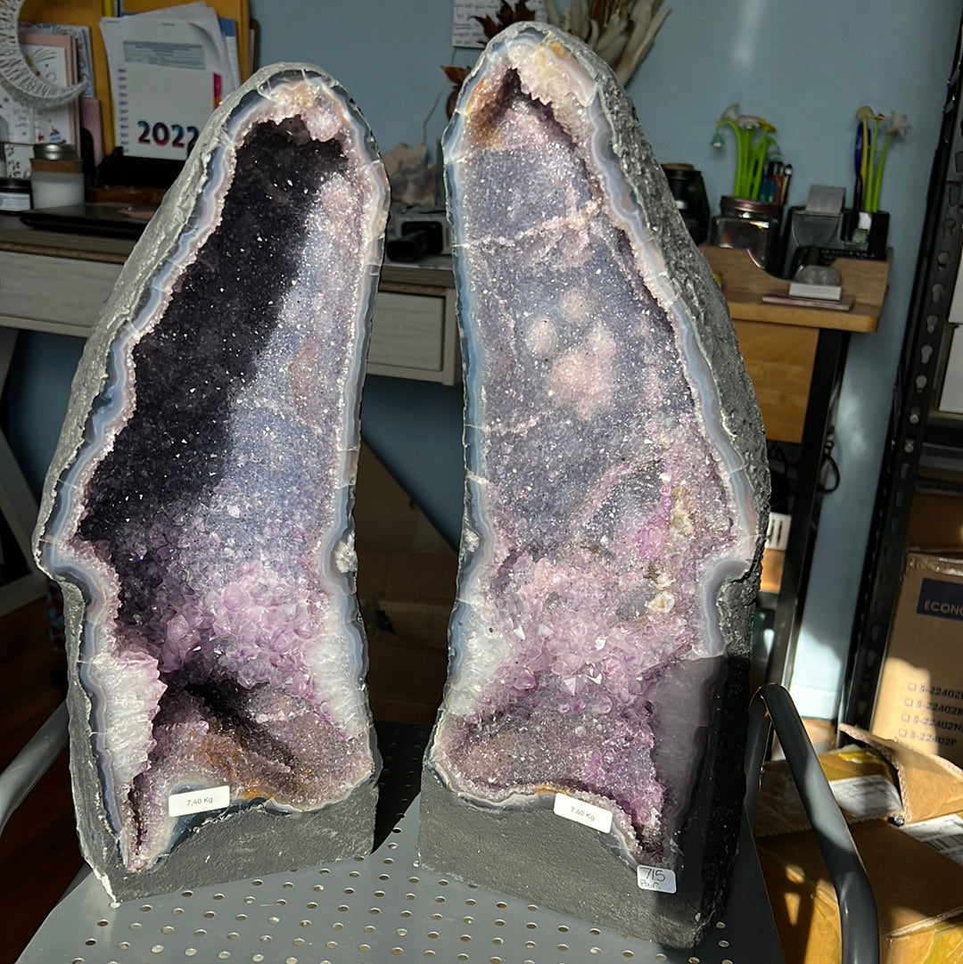 Brazilian Amethyst Cathedral Pair (Galaxy Ombré Style)