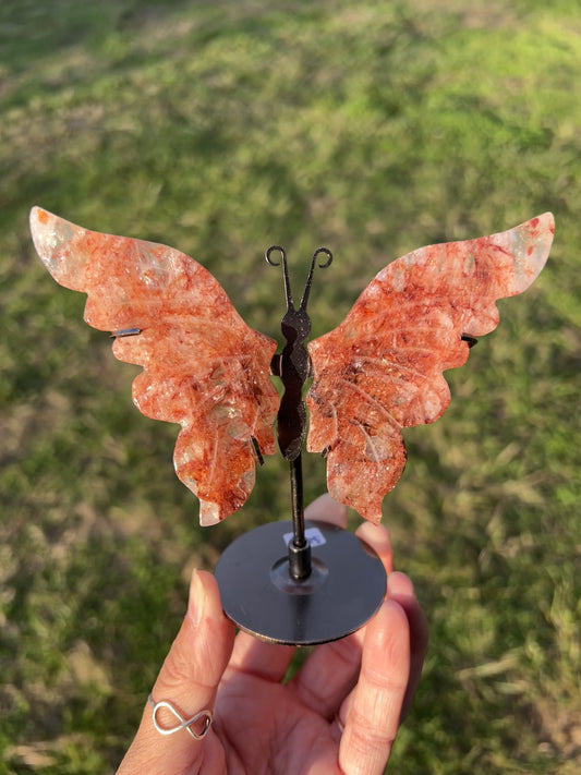 Fire quartz crystal butterfly sculpture for home décor and collecting