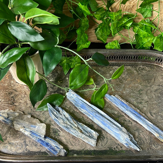Raw Kyanite Blades with Calcite inclusions